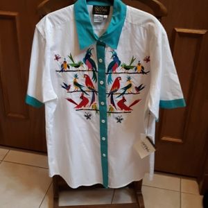 New Bob Mackie Parrot Shirt L
